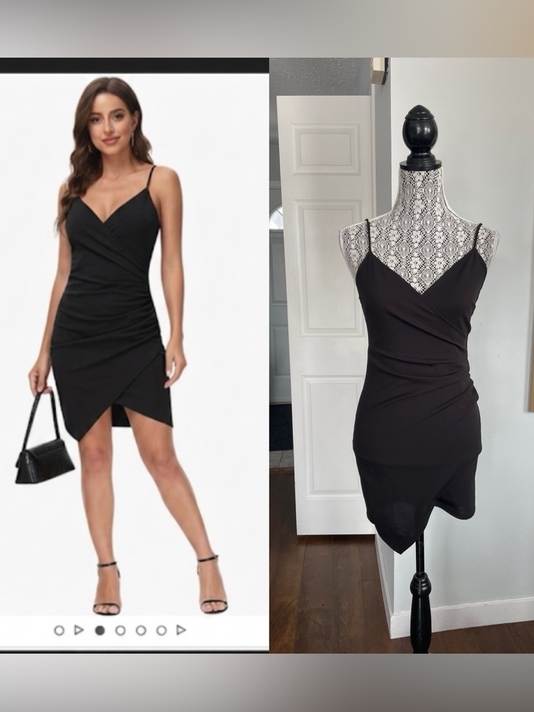 Edmonton Brand Workhall Side Ruched Wrap Mini Dress. Black. Stretchy. Large.